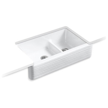 Kohler Whitehaven Smart Divide Double-Bowl Kitchen Sink & Hayridge Design, White