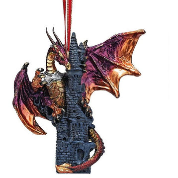 Dragon Castle Sculpture Holiday Ornament - Set of 2