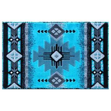 Flash Furniture Mohave 24" x 39.6" Olefin Fabric Area Rug in Turquoise