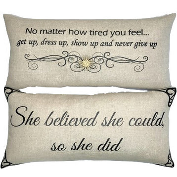 Motivational Doublesided Linen Pillow For Her With Removable Gold Pin