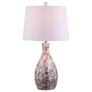 Verna 26.5" Seashell Table Lamp, Ivory and Beige