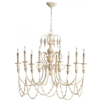 Florine Chandelier 9-Light Persian White Mystic Silver Wrought Iron Wood 39"W