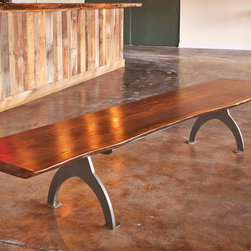 Walnut slab and custom steel base bench - Indoor Benches