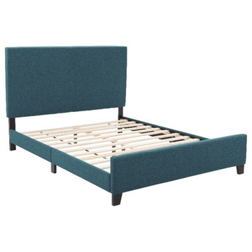 CorLiving Juniper Queen Size Contemporary Fabric Upholstered Bed in Blue Teal