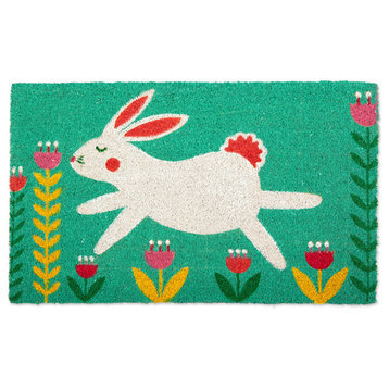 DII 30x18" Modern Fabric Bunny Folk Garden Doormat in Multi-Color