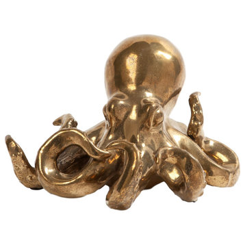 Luxe Gold Ceramic Octopus Sculpture Figurine Set of 5 Vintage Style Sea Life