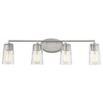 Savoy House - Savoy House Sacremento 8-7045-4-SN Four Light Bath Bar, Satin Nickel - A clean, streamlined design with clear seeded glass shades defines the Sacremento Collection. Measuring 32`` wide x 8 ½`` high x 5 3/8`` extension, this four-light bath bar in a Satin Nickel finish provides ample illumination from four 60-watt Edison-base bulbs. Bulbs Not Included. Number of Bulbs: 4, Max Wattage: 60.00, Bulb Type: A19 ,Bulb Base: E26, Light Source: Incandescent, Rooms: Bathroom, Bed Room, Dining Room, Living Room, Family Room, Great Room, Kitchen, Foyer, Entryway, Stairway, Hallway, Office, Billiard Room, Media Room, Safety Listing: UL/CUL, Safety Rating: Damp Manufacturer Glass: Clear Seeded