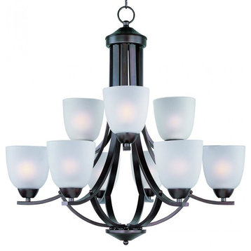 Nine Light Oil Rubbed Bronze Frosted Glass Up Chandelier