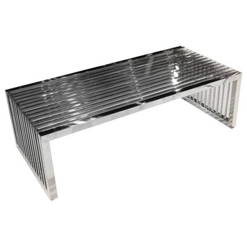 Soho Rectangular Stainless Steel Cocktail Table With Tempered Glass Top