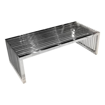 Soho Rectangular Stainless Steel Cocktail Table With Tempered Glass Top