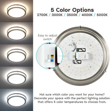 14" LED Flush Mount Ceiling Light 5 Color Option Dimmable 18W 1440 Lumens