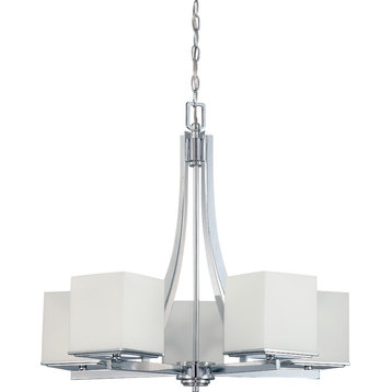 Bento 5 Light - Chandelier With Satin White Glass