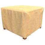 Budge - Budge All-Seasons Square Patio Table Cover / Ottoman Cover Medium (Nutmeg) - The Budge All-Seasons Square Patio Table Cover / Ottoman Cover, Medium provides high quality protection to your outdoor side table, ottoman or coffee table. The All-Seasons Collection by Budge combines a simplistic, yet elegant design with exceptional outdoor protection. Available in a neutral blue or tan color, this patio collection will cover and protect your square patio table cover, season after season. Our All-Seasons collection is made from a 3 layer SFS material that is both water proof and UV resistant, keeping your patio furniture protected from rain showers and harsh sun exposure. The outer layers are made from a spun-bonded polypropylene, while the interior layer is made from a microporous waterproof material that is breathable to allow trapped condensation to flow through the cover. Our waterproof ottoman covers feature Cover stays secure in windy conditions. With our All-Seasons Collection you'll never have to sacrifice style for protection. This collection will compliment nearly any preexisting patio decor, all while extending the life of your outdoor furniture. This patio square table cover measures 20" High x 22" Wide x 22" Long.