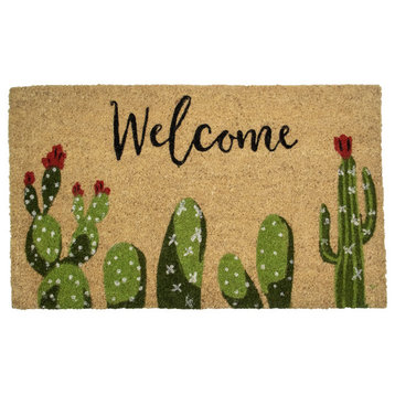 Natural Coir Tropical Cactus Rectangular "Welcome" Doormat 18" x 30"