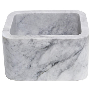 18-inch Single Bowl Bar Sink in Carrara White Marble with Polished Apron