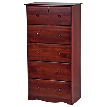 100% Solid Wood 5-Super Jumbo Drawer Chest With Lock, Mahogany