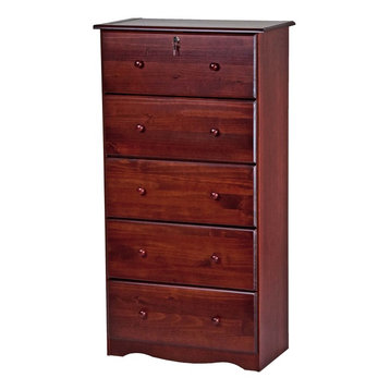 100% Solid Wood 5-Super Jumbo Drawer Chest With Lock, Mahogany