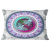 Large Rounded Symmetrical Flower Blue Abstract Throw Pillow, 12"x20"