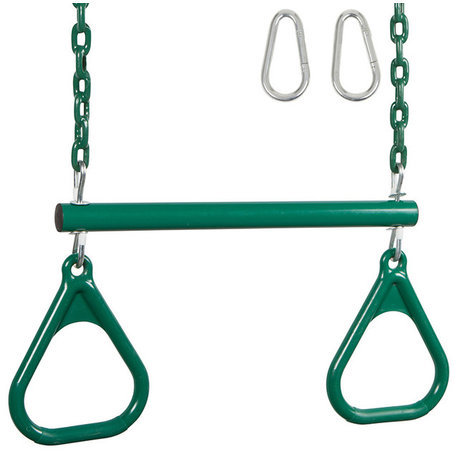 Swing Set Trapeze With Rings and Coated Chain, Green