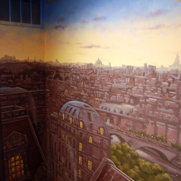 Paris Panorama 360 degree Mural hand painted throughout a 17 foot stairway