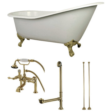 KCT7D653129C2 62" Clawfoot Tub Combo,Faucet & Supply Lines, White/Polished Brass