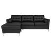 Tufted Back Sectional, Left Side Facing Chaise, Bolster Pillows, Black Leather