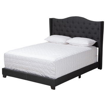 Sanni Contemporary Upholstered Bed, Charcoal Gray, Queen
