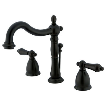 Kingston Brass Widespread Bathroom Faucet With Plastic Pop-Up, Oil Rubbed Bronze