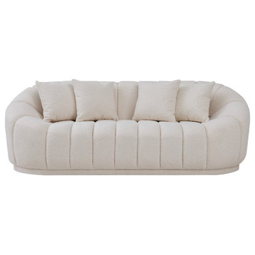 Forest Modern Japandi Style Tight  Back  Boucle Couch in White