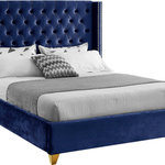 Meridian Furniture - Barolo Velvet Upholstered Bed, Navy, Queen - Elegant and eye-catching, the stunning Barolo Bed from Meridian Furniture is the perfect addition to any bedroom. Rich velvet covers the deep tufted design. A beautiful wing bed design is complimented by hand applied gold nail head details. Strength and beauty is guaranteed with a solid wood frame and stainless steel legs.