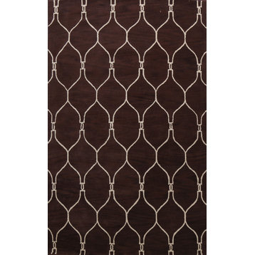 Contemporary Trellis Oriental Brown Area Rug Hand-tufted Wool Carpet 9x12
