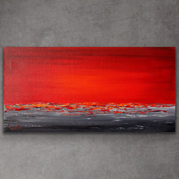72"x36" "Sunset Sea 5" Red coastal minimal Large Modern Painting MADE TO ORDER