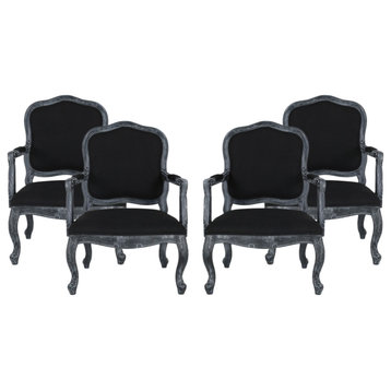 Stene French Country Upholstered Dining Armchair, Black + Grey, Set of 4