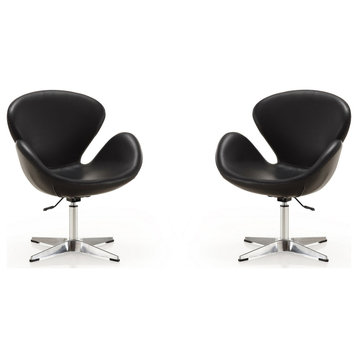 Raspberry Faux Leather Swivel Chair, Black and Polished Chrome, Set of 2