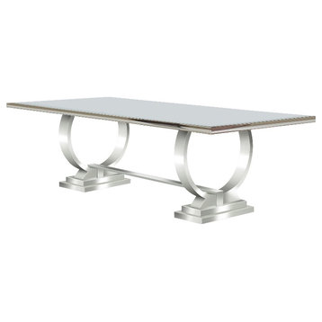 Coaster Antoine Rectangle Glass & Metal Dining Table in White and Chrome
