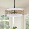 24" Rustic 6-Light Dimmable Rattan Shaded Chandelier