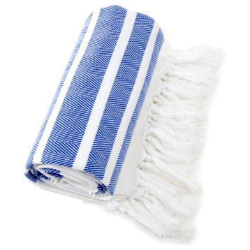 Herringbone Pestemal Towel, Royal Blue and White