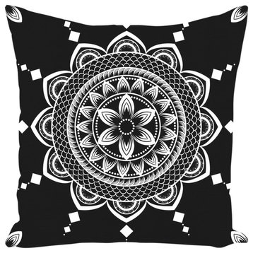 Mandala Throw Pillow, Black, 14x14, With Insert