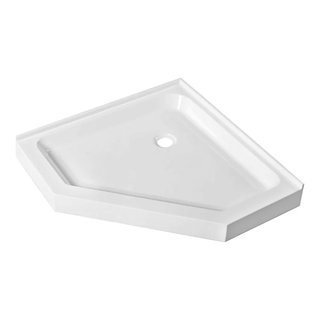 ELEGANT Shower Pan in White 36x 36, Solid Surface Shower Pan in White,  Stainless Steel Drain, Non-Slip Single Threshold Shower Base 