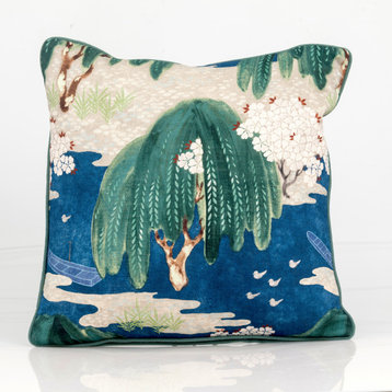 Thibaut Willow Tree Pillow Cover, Chinoiserie Pillow Cover, Navy, 24x24