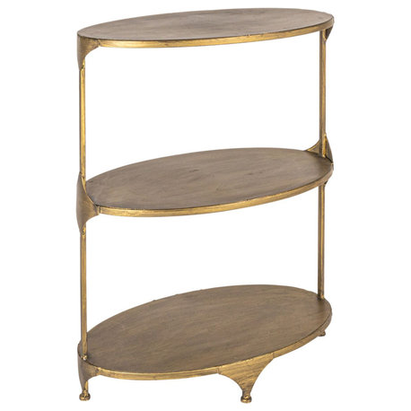 Antique Gold Oval Metal 3-Tier Shelf/Side Table