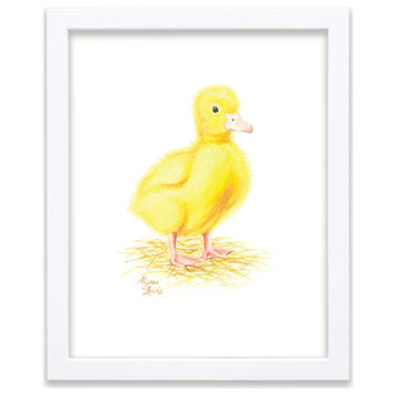 "Barnyard Littles" Duckling Framed Print, White, 18x24