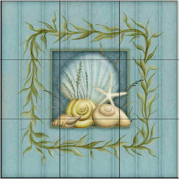 Tile Mural, Blue Shells 2 by Angela Anderson