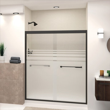 Frederick 59 in. W x 70 in. H Shower Door in Matte Black with Frosted Glass