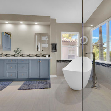 Freestanding Tub and Double Vanity in Transitional Laguna Niguel Bathroom