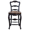 Counter Stool French Country Farmhouse Blackwash Wood  Floral Carved