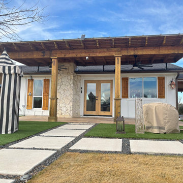 Front View of Timber Pergola With Concrete Pads and Gravel Grid