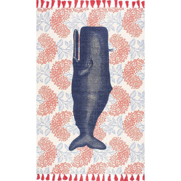 Flatweave Cotton Fabled Whale Area Rug, Multi, 5'x8'