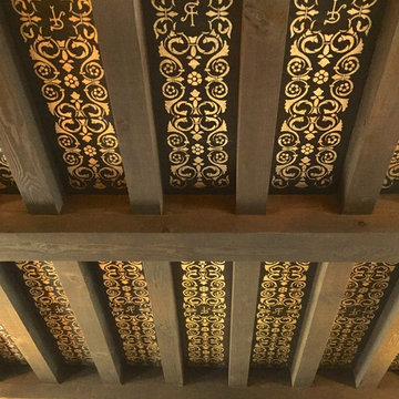 Metallic gold ornamental decorative ceiling design hand painted and stenciled