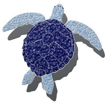Sea Turtle 2 Ceramic Swimming Pool Mosaic 18"x16" with shadow, Blue